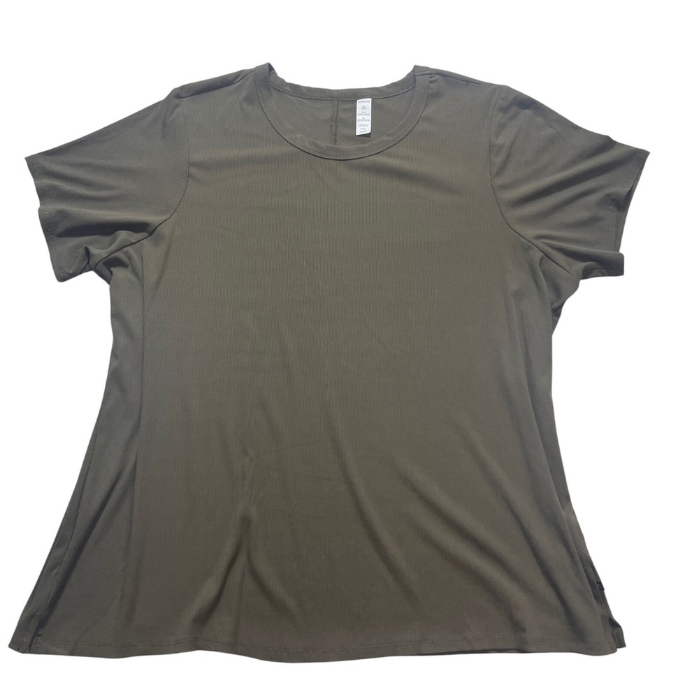 Marika Ribbed T-Shirt Womens 2X Olive Green New Short Sleeve Side Slit Top